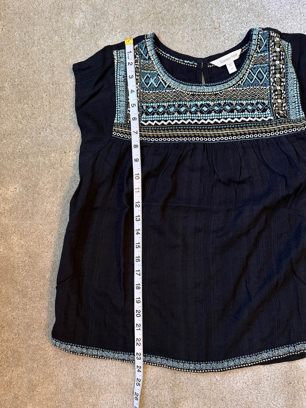 Beautiful Garnet Hill Black Embroidered Scoop Neck Gauze Top - Picture 7 of 7